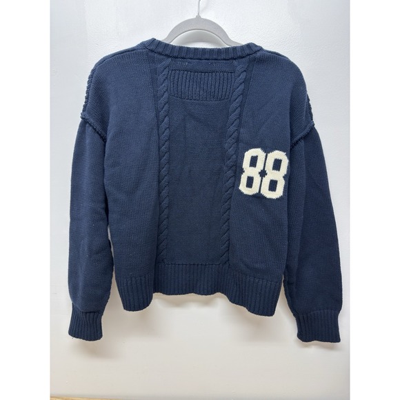 Aaron & Amber Relaxed Varsity Sporty 88 Cotton Cable Knit Sweater Small #15 - Picture 3 of 8